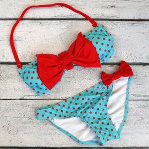 Strapless Polka Dot & Bow Bikini